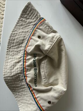 Lehman Brothers Beige Bucket Pride Hat with Rainbow Trim circa 2005
